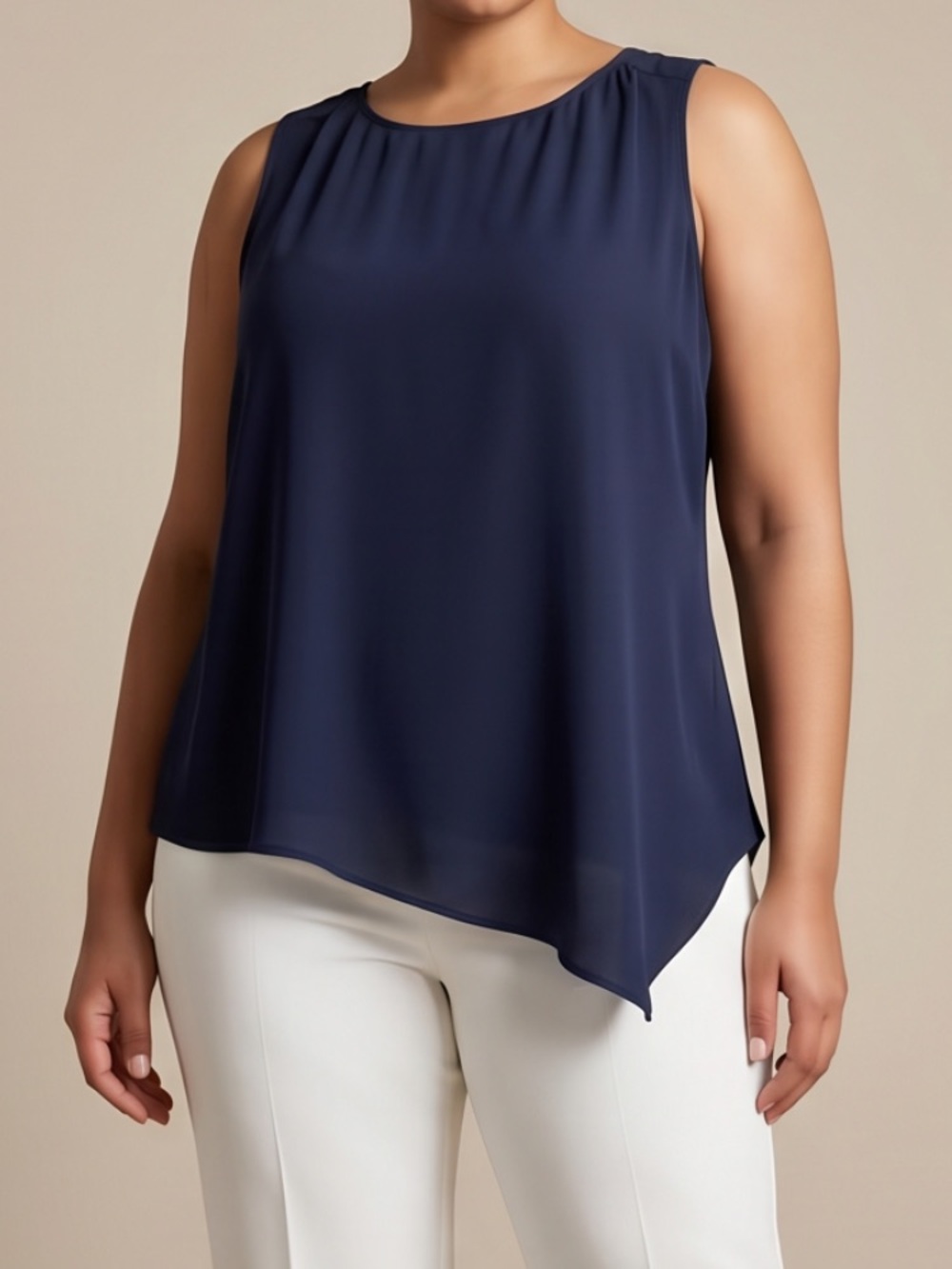 Elegant Navy Sleeveless Tunic Top